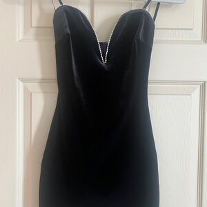 Windsor Black Velvet Mini Dress with Rhinestone Trim